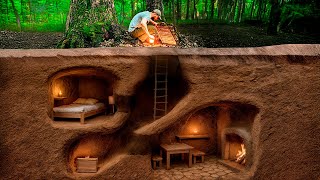 Building a Secret  Dugout Between Two Oak Trees. Bushcraft, Survival Shelter