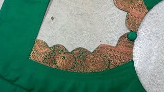 Latest Trending scallop blouse neck design cutting and stitching// Silk saree blouse design 