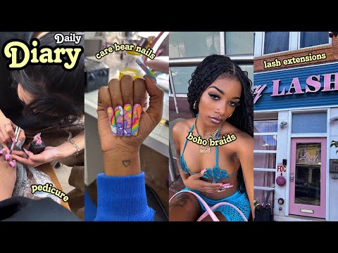 DAILY DIARY: MAINTENANCE DAY! *BOHO BRAIDS APPOINTMENT + CARE BEAR NAILS + LASH APPT + PEDICURE*