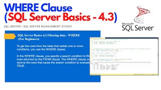 SQL Server Basics 4.3 Filtering data - WHERE (For Beginners) #ezettutorial #sqlserver