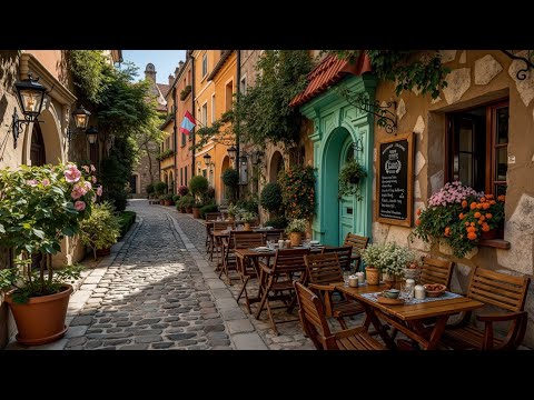 Tranquil Jazz Cafe 🍂 Serene Outdoor Coffee Spot with Smooth Background Jazz