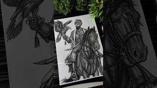 Guru Gobind Singh Ji Drawing Sketch ✍️❤️Gobind Singh on Horse With Baaz #shorts #gurugobindsinghji