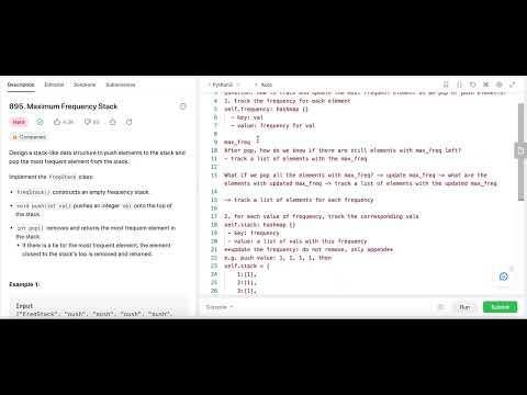 Maximum Frequency Stack - Leetcode 895 - Stack - Python