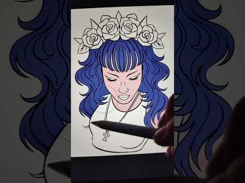 Coloring a page in the pastel goth coloring book #coloringbook #pastelgoth #alternative #procreate