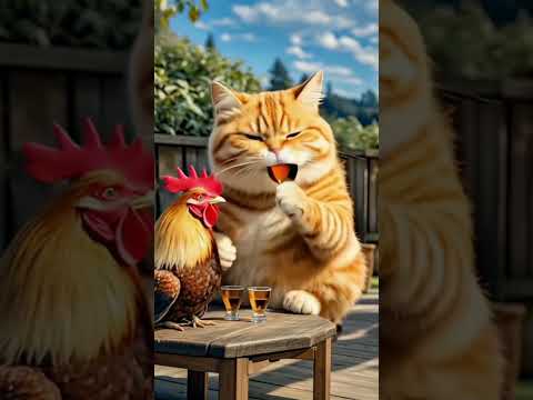 A cat and hen and then.........#cat #ai #shorts #hen