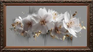 Gold and white flowers Samsung frame tv art | Frame TV ART | Golden Framed Art | 4k wallpaper