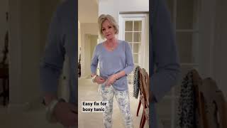 Easy fix for boxy long tee. #stylehack #styletip #over50style