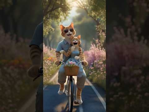 Two cool cats cruising into the sunset—paws-itively in love!#fyp #fypyoutube #fy #foryou #shorts #ai