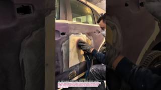 Car Body Sanding Process Using Orbital Sander Before Painting.