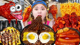 Korean Food comic book cafe chicken TTeokbokki Noodles ASMR Mukbang by HIU 하이유