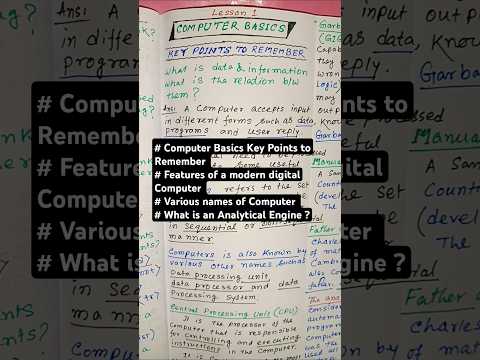 Computer Basics Key Points to Remember l  Features of a modern digital Computer l Computer Knowledge