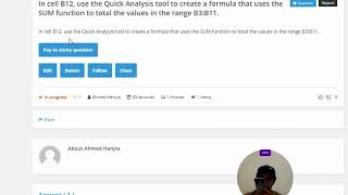 In cell B12, use the Quick Analysis tool to create a formula that uses the SUM function to total the