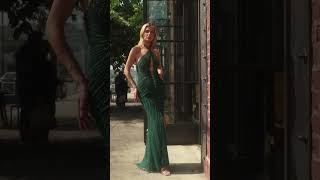 Sequin halter neckline fitted dress in Emerald #greendress #formaldress #prominspo