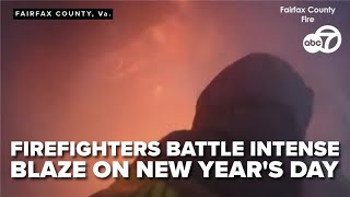 Northern Virginia firefighters battle intense blaze at a strip mall on New Year's Day.