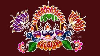 Awesome Diwali colorful rangoli🌺Peacock rangoli design🌺Deepavali rangoli designs🌺@trendyanimation