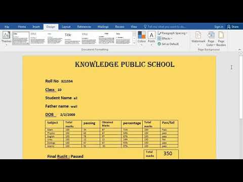 How to create Student Result Card in Ms word / Result card in Microsoft word / Student Report card
