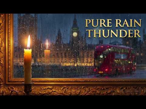 4K Rainy Night in London | Pure Rain & Deep Thunder (No Music) 3D Spatial Audio | TV Background