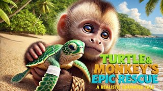 Turtle & Monkey's Epic Rescue: A Realistic Animated Tale 🐢🐒 #rescue #animals #monkey