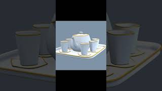 White Porcelain tea set 3D model. Modeled in Blender. #teaset #kitchen #blender3dmodel #short #viral