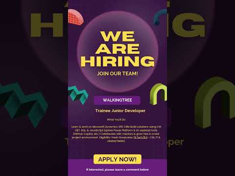 🚨Trainee Developer Jobs for Freshers | Dynamics 365 CRM | BE/BTech CSE, IT | WalkingTree Pune