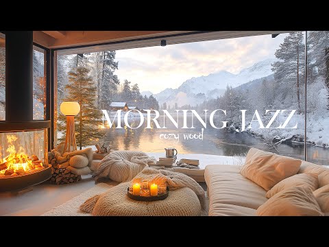4K Morning Jazz With Cafe in Cabin Ambience | Relaxing Jazz & Fireplace Sounds for Work and Study