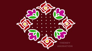 Awesome simple & easy rangoli with 15*1dots | Easykolam | Latest muggulu | Trendyanimation |