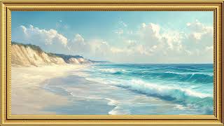 Beach Screensaver with Music | Gold Frame TV Art 4K | 2 Hour Coastal Painting + Relaxing Piano