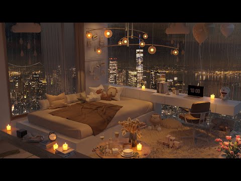 🌧️ Rainy City Night on the Window of a Cozy Bedroom with Smooth Piano Jazz Ambience for Deep Sleep 😴