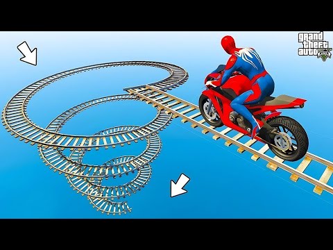 الأبطال الخارقين على القضبان دوامة قمع جسر 🏍️🐱‍SPIDER MAN!on Motorcycle in Spiral Bridge Stunt Rid