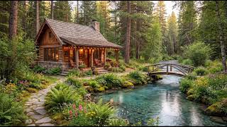 Cozy Forest Cabin by a Crystal Stream | Relaxing Nature Ambience