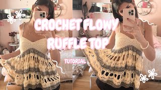 Crochet Flowy Ruffle Mesh Top Tutorial  🌸 | Freehand, No Pattern!