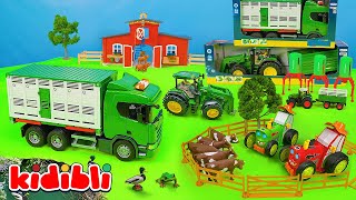 Toy Tractor Plays in the Crazy Farm with Fun Animals 🚜 Collection of Toys 🐮 Video for Kids | Kidibli