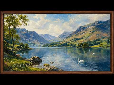 Vintage Mountain Lake TV Art | English Countryside Oil Painting Screensaver | No Audio