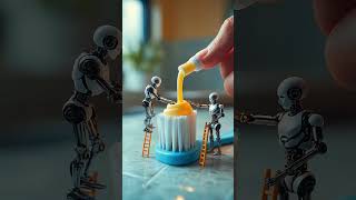 Tiny Robot Puts Toothpaste on Toothbrush 🪥🤖  Hyperrealistic Miniature Scene So Satisfying!
