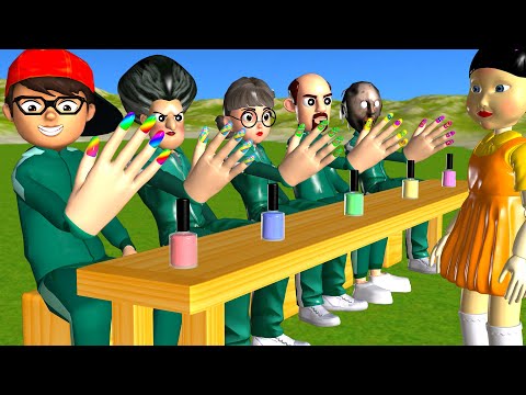 Scary Teacher 3D vs Squid Game Draw Nails Makeup Glitter Paint 5 Times Challenge Who's Loser