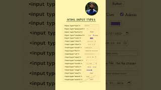 HTML Input Types || #viral #shorts  #youtubeshorts