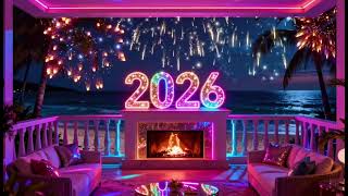 2026 NYE fireworks & fireplace ambience🎆colorful New Year’s party background wallpaper