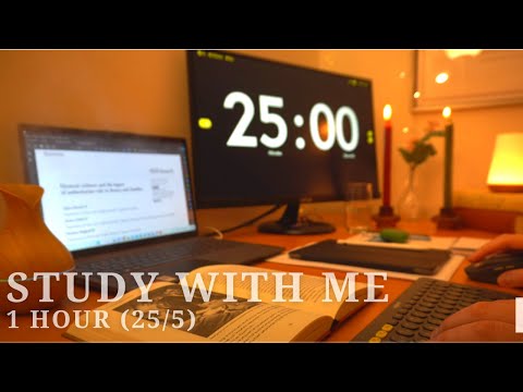 1-Hour Study With Me in Rain 🌧  | 25/5 Pomodoro | 🎹 Calm Piano