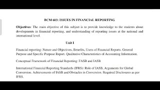 ISSUES IN FINANCIAL REPORTING BCOM 6 SEMESTER PUNJAB UNIVERSITY SYLLABUS #bcom #punjabiuniversity