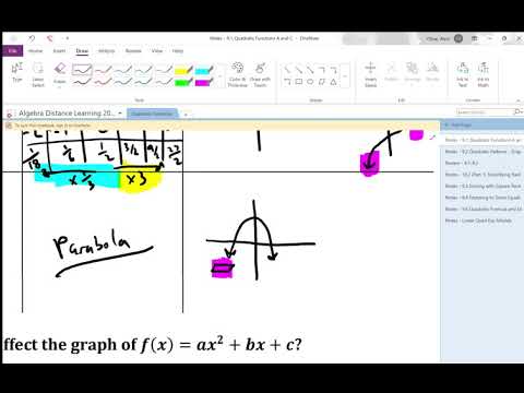 9.1 Quadratic Functions: The Effects of the "a" and "c" values