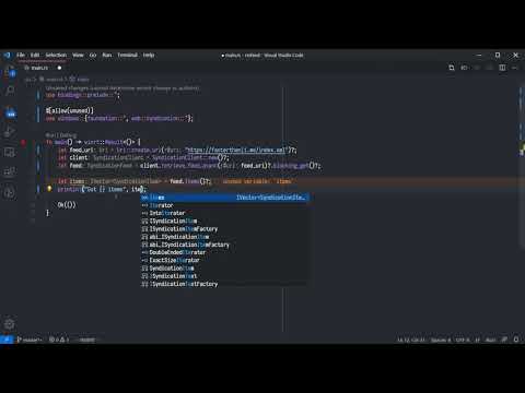 WinRT/Rust sample with "Windows.Web.Syndication" in vscode with rust-analyzer