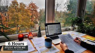 6 HOUR STUDY WITH ME on A RAINY DAY⎢Background noise, 10 min Break, No music, Study with Merve