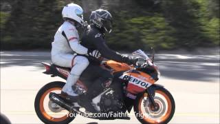 2UP Riding Passenger on a Sport Bike Too many BALLS on one Motorcycle 2013 Honda CBR 250R