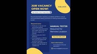 📢 𝐉𝐨𝐛 𝐕𝐚𝐜𝐚𝐧𝐜𝐲 𝐀𝐥𝐞𝐫𝐭! 🚀 QA MANUAL TESTER #hiringnow #jobalert