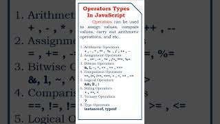 types of operators in JavaScript #coding #class #programminglanguage #aspnet #developer #education