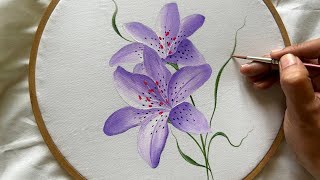 Tiger Lily Flower Painting on Cotton Fabric | Fabric Painting for Beginners