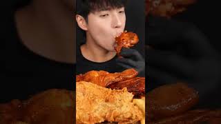 BBQ 매운 프라이드 치킨 먹는 소리