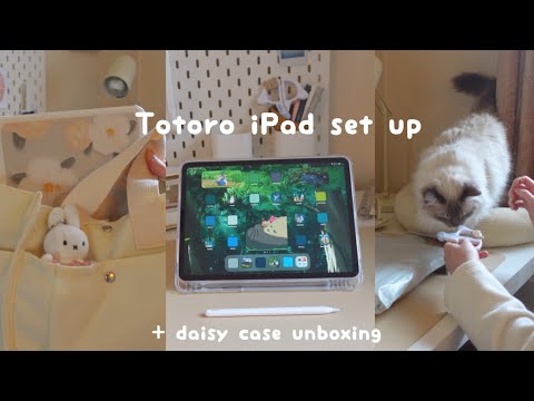 Totoro iPad set up + daisy case unboxing ~ personalising with cute gifs, wallpapers and icons