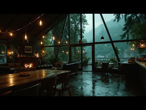 Cabin Cafe Rainy Day ~ Cozy Smooth Jazz & Fireplace Ambiance for Serene Relaxation