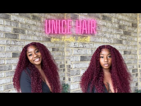 Lace Frontal Wig Install || Burgundy 99j Curly Unit ft. UNice Hair
